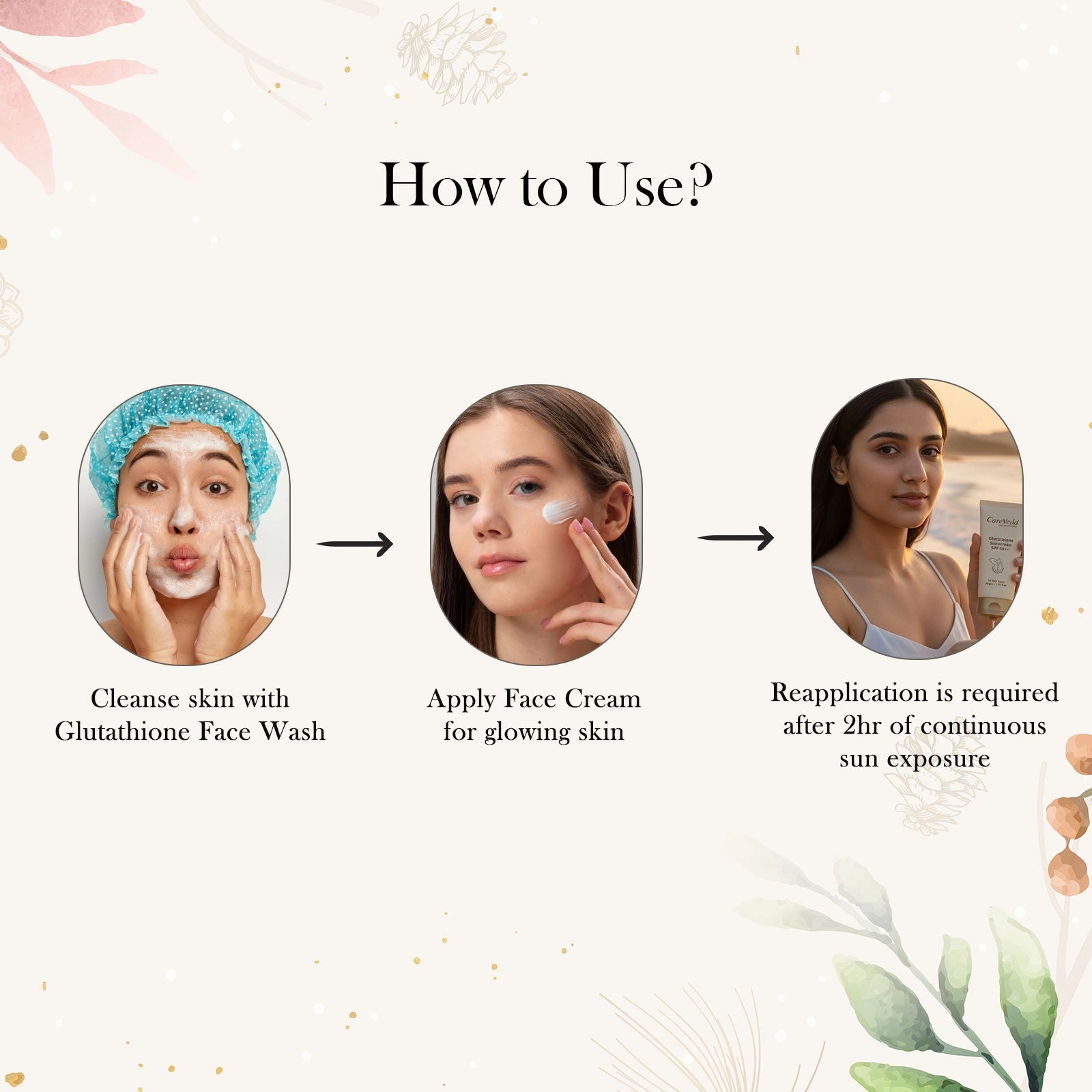 CareVeda Glutathione Skin Care Set of 3 | Face Cream & Face Wash, Sunscreen for Bright, Even-Toned Skin | Anti-Pigmentation & Glow Boost | For Men & Women