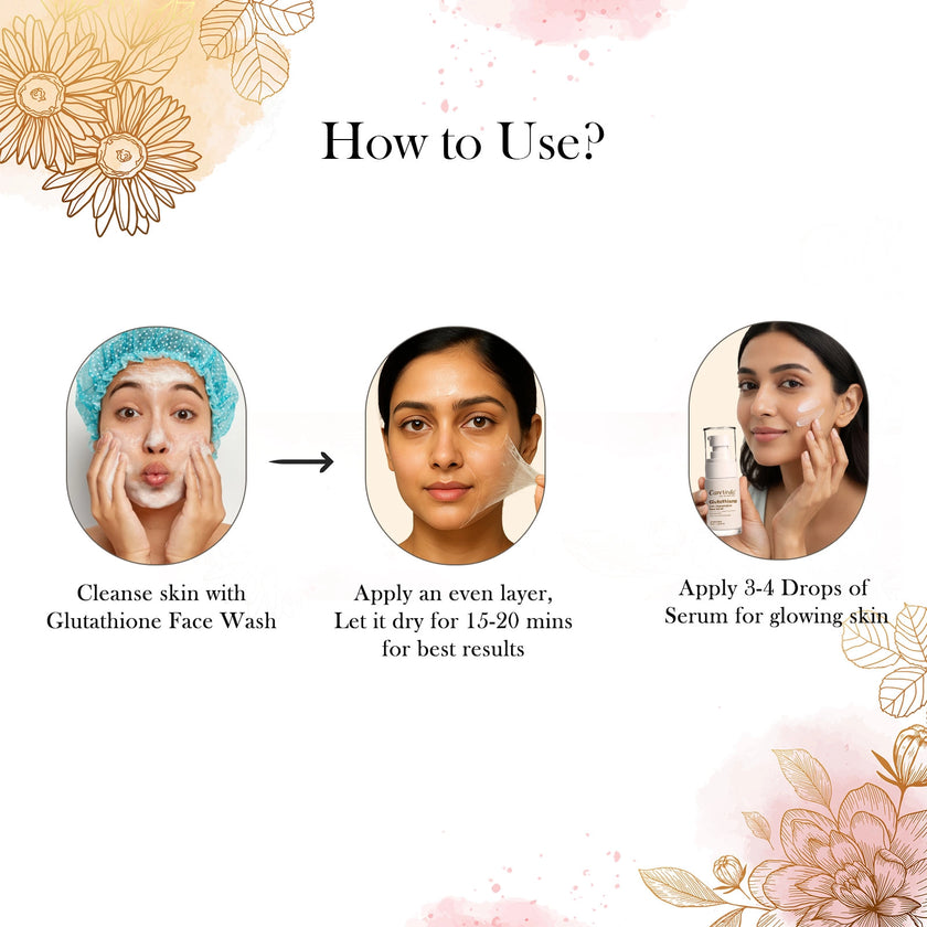 CareVeda Glutathione Skin Care Set of 3 | Face Wash & Peel off Mask, Face Serum for Bright, Even-Toned Skin | Anti-Pigmentation & Glow Boost | For Men & Women