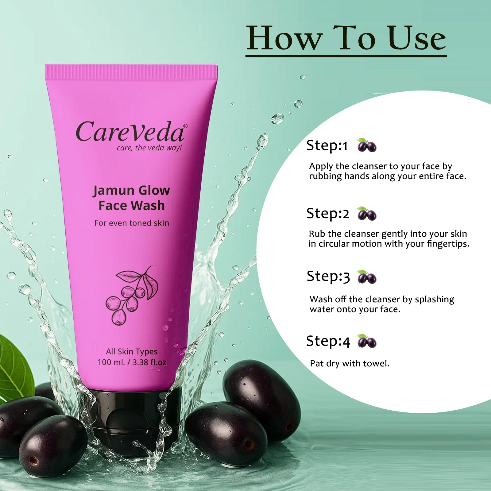 CareVeda Jamun Glow Face Wash For Even Toned Skin Suitable For All Skin Types 100gm