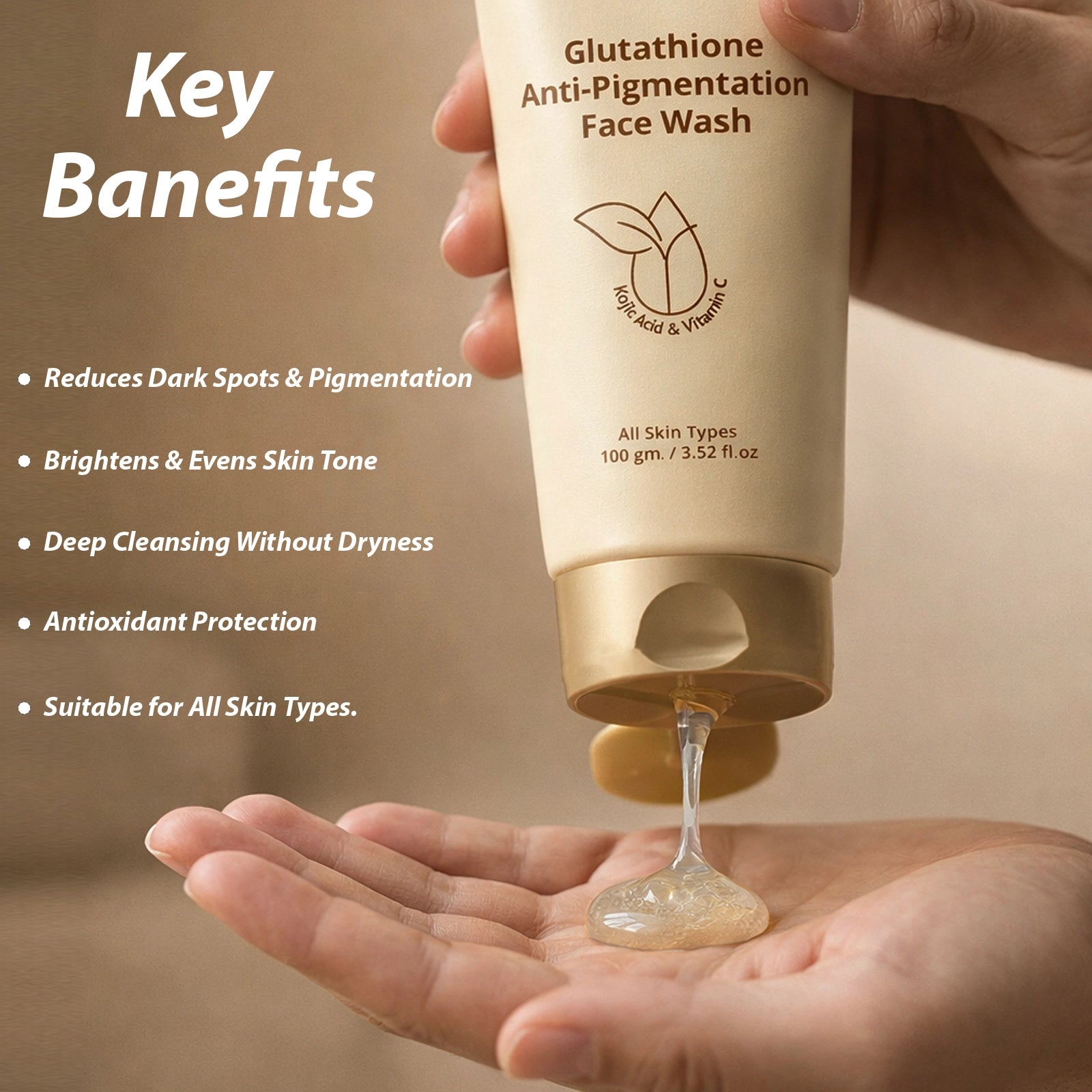 CareVeda Glutathione Anti-Pigmentation Face Wash Enriched with Kojic Acid & Vitamin E 100gm