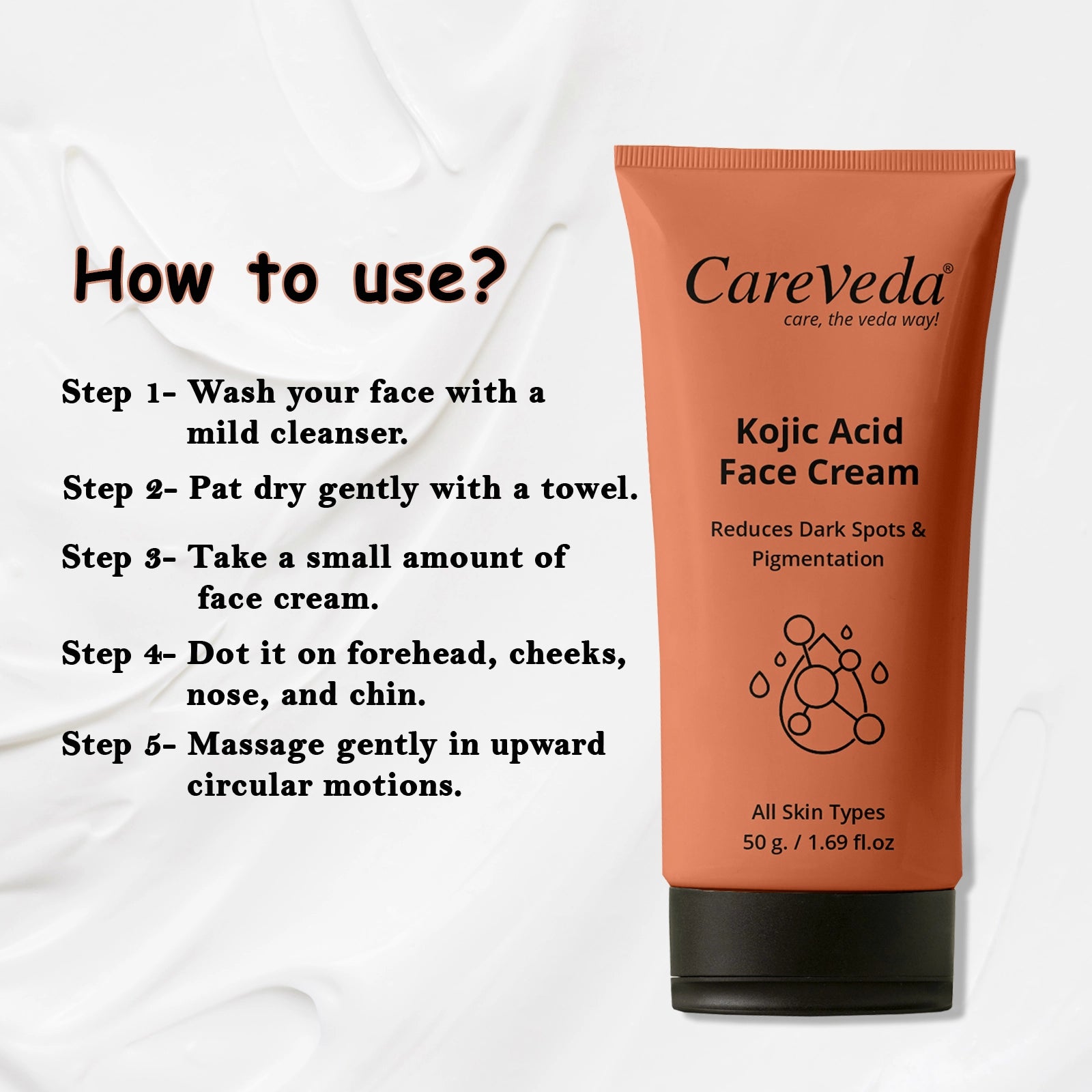 CareVeda Kojic Acid Face Cream For Reduces Dark Spots & Pigmentation Suitable For All Skin Types 50gm