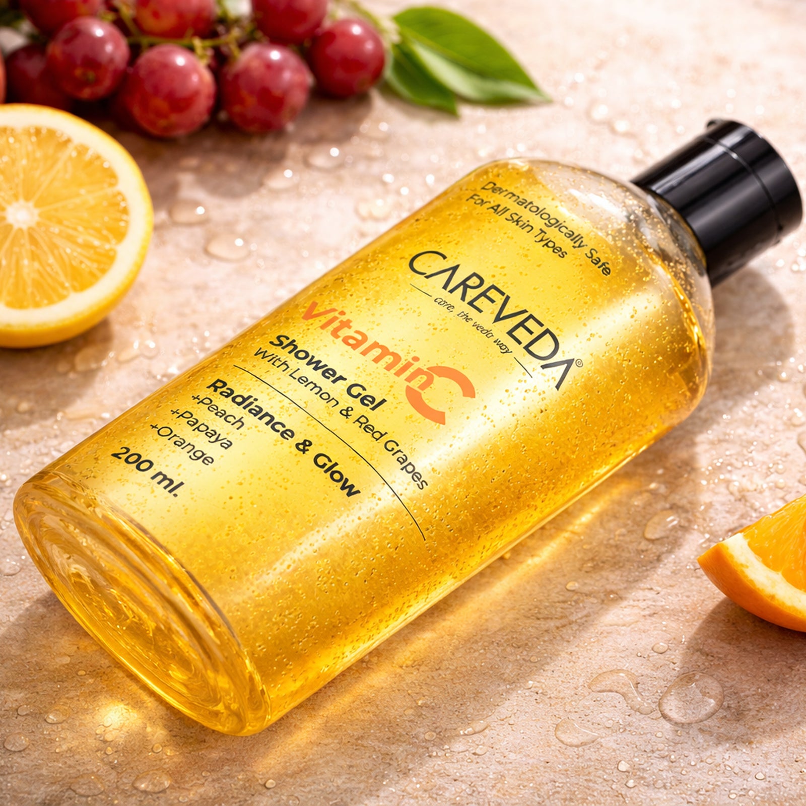 CareVeda Vitamin C Shower Gel With Lemon & Red Grapes, Brightening Body Wash 200ml