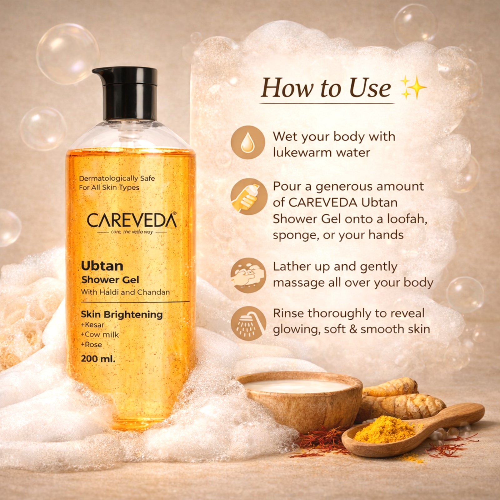 Ubtan Shower Gel, Skin Brightening Body Wash with Haldi & Chandan, Fresh & Glowing Skin 200ml