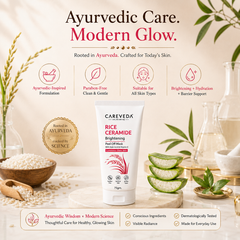 Careveda Rice Ceramide Brightening Peel Off Mask for Luminous Glass Skin – 75g | With Kojic Acid & Vitamin E | Brightening Face Mask for Dull Skin & Skin Barrier Support