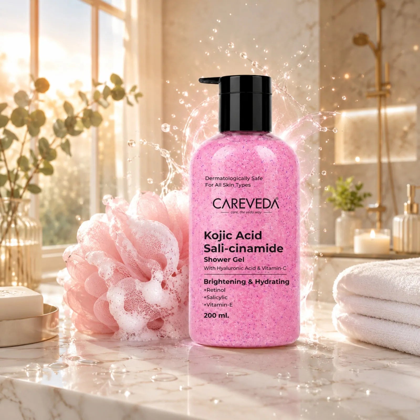 Careveda Advanced Ayurvedic Formula Brightening & Hydrating Kojic Acid Sali-cinamide Shower Gel (200ml)
