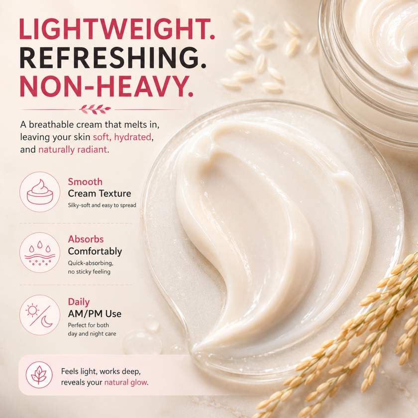 Careveda Rice Ceramide Brightening Face Cream for Luminous Glass Skin - 50gm | Deep Hydration & Moisture Barrier Repair