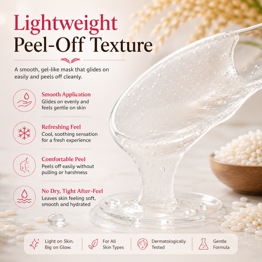 Careveda Rice Ceramide Brightening Peel Off Mask for Luminous Glass Skin – 75g | With Kojic Acid & Vitamin E | Brightening Face Mask for Dull Skin & Skin Barrier Support