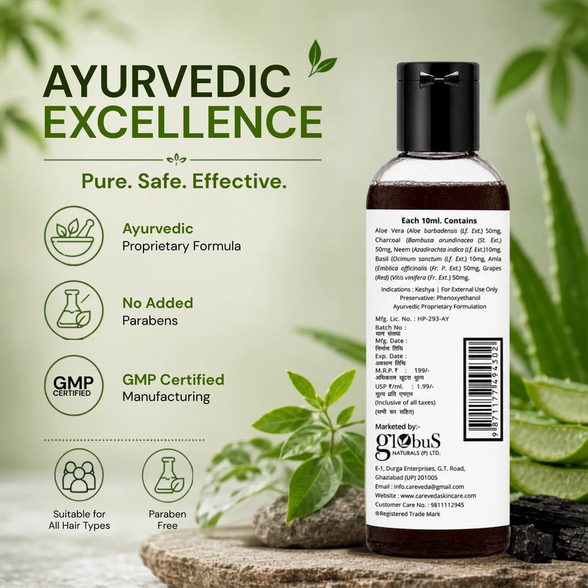 Careveda Aloe Vera Neem Tulsi Shampoo with Activated Charcoal & Grapes - Anti Hair Fall (100ml)