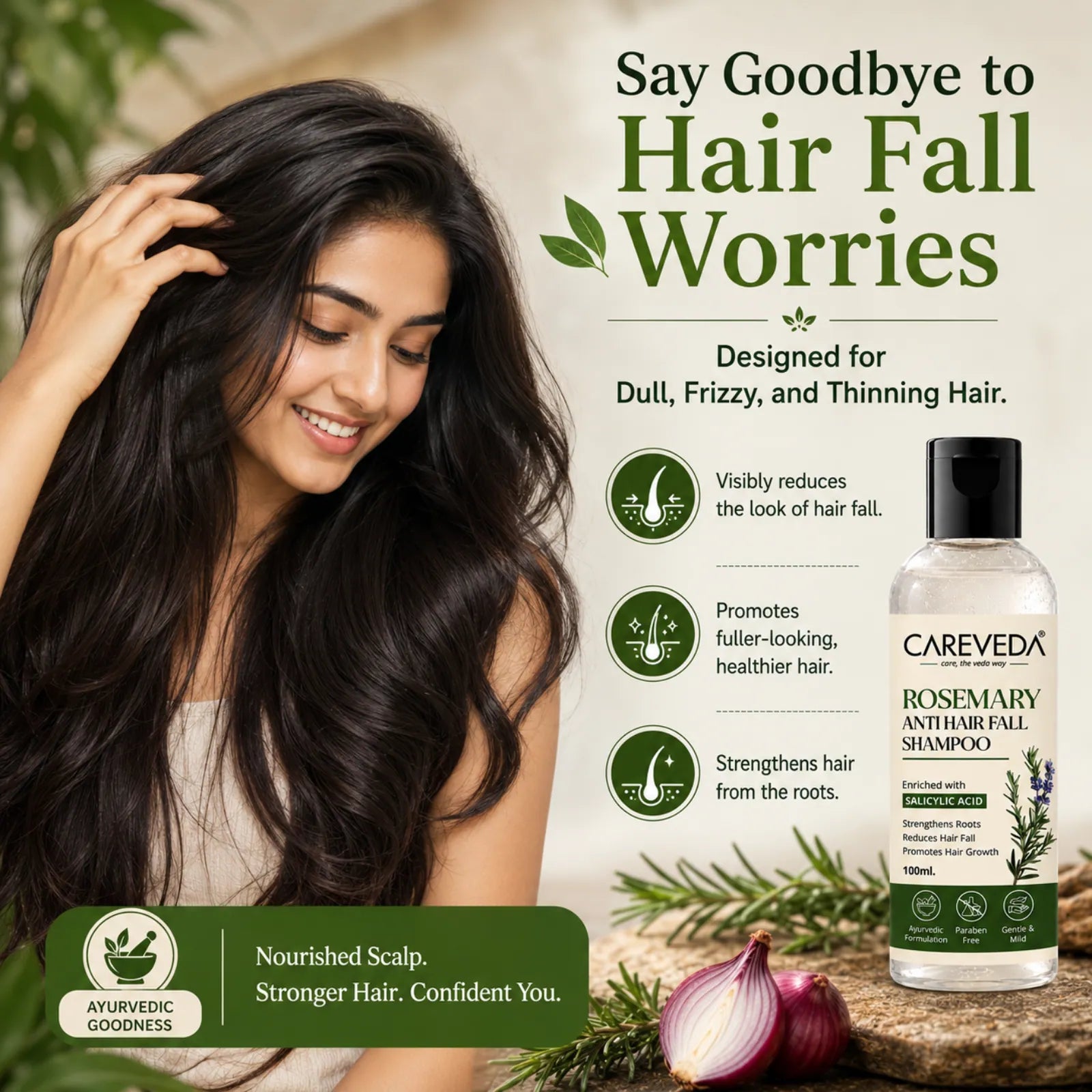 CareVeda Rosemary & Salicylic Acid Hair Growth Shampoo - Scalp Detox & Anti-Hair Fall Formula (100ml)
