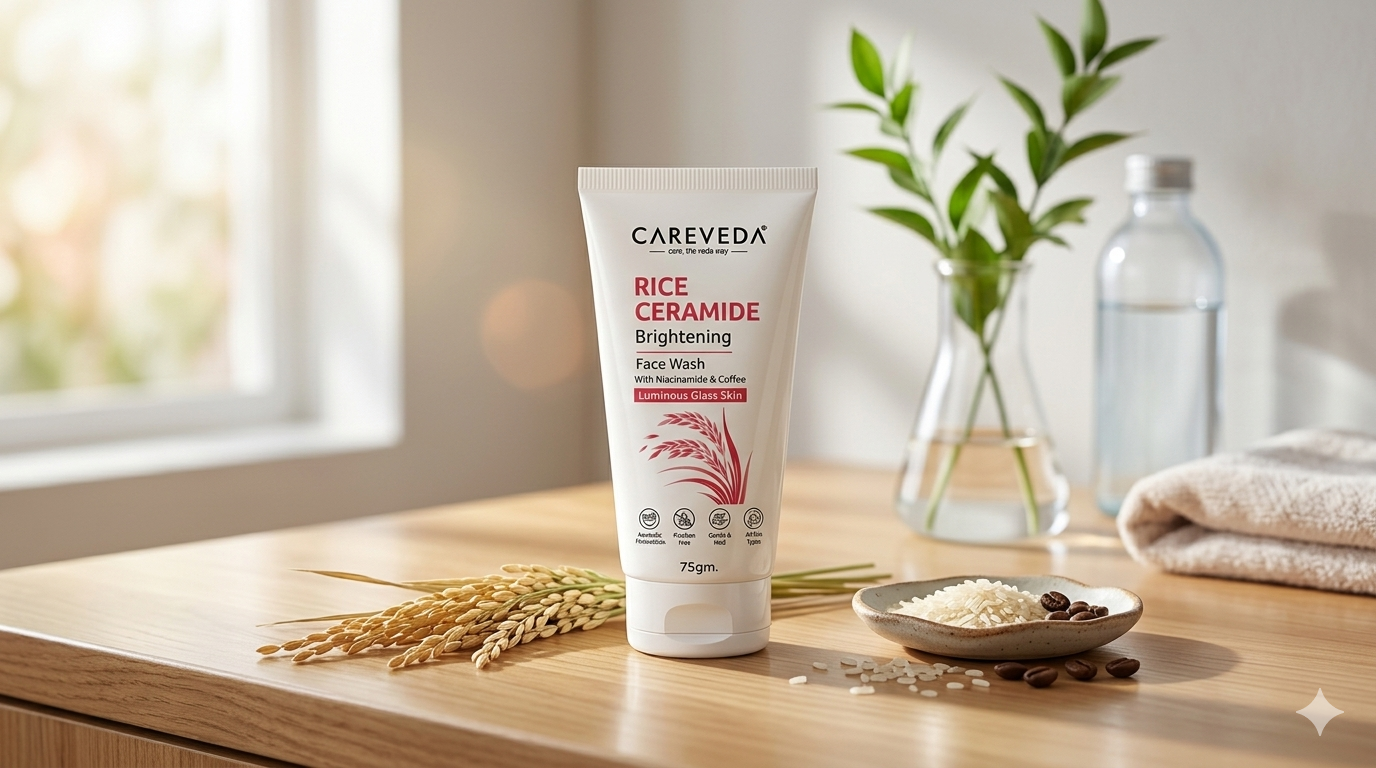 Careveda Rice Ceramide Brightening Face Wash with Niacinamide & Coffee for Luminous Glass Skin - 75gm