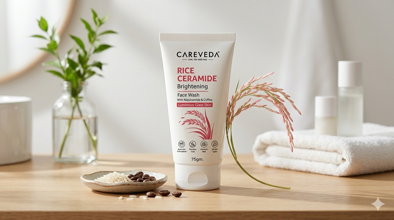 Careveda Rice Ceramide Brightening Face Wash with Niacinamide & Coffee for Luminous Glass Skin - 75gm