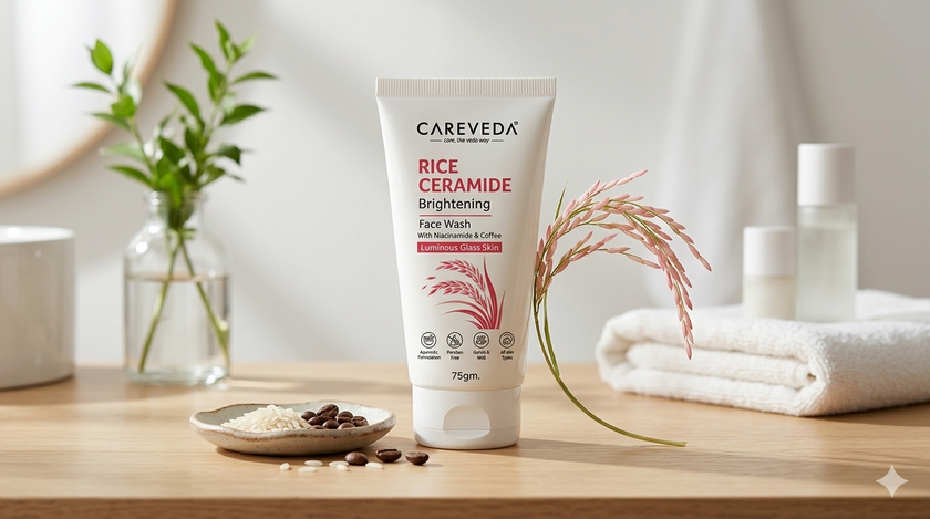 Careveda Rice Ceramide Brightening Face Wash with Niacinamide & Coffee for Luminous Glass Skin - 75gm