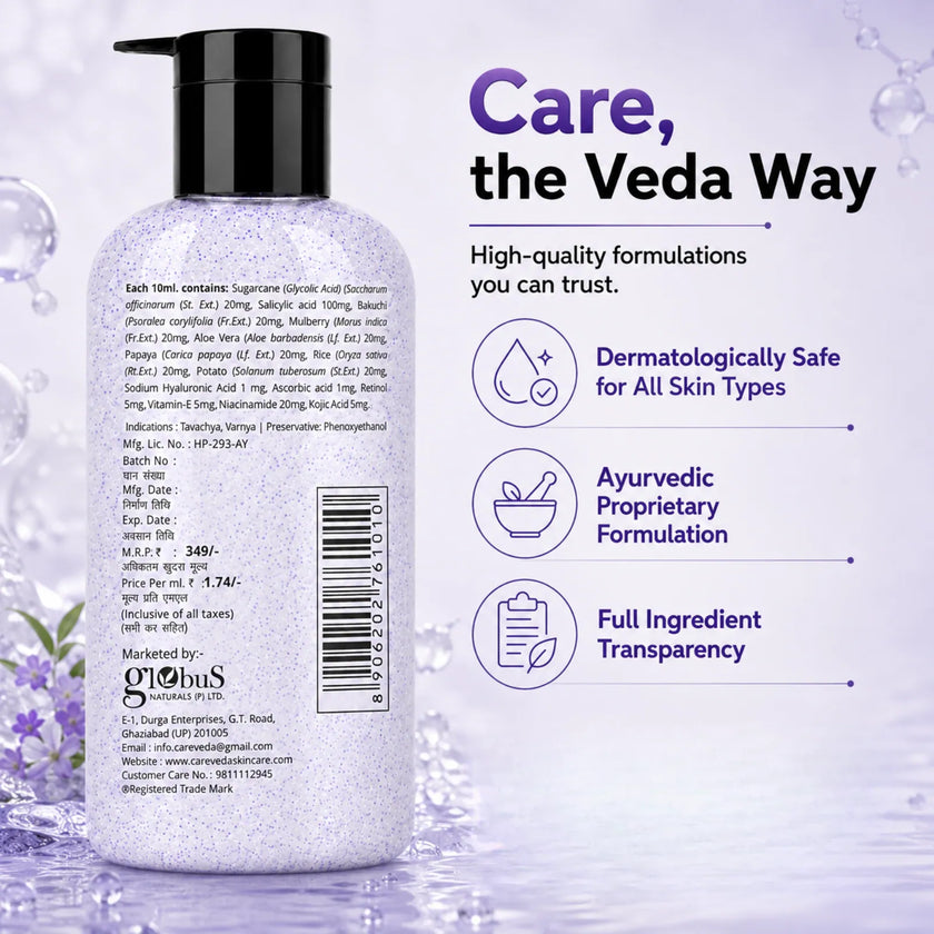 Careveda Daily Exfoliating Sali-cinamide Shower Gel | Brightening & Hydrating Body Wash with AHA & BHA - 200ml