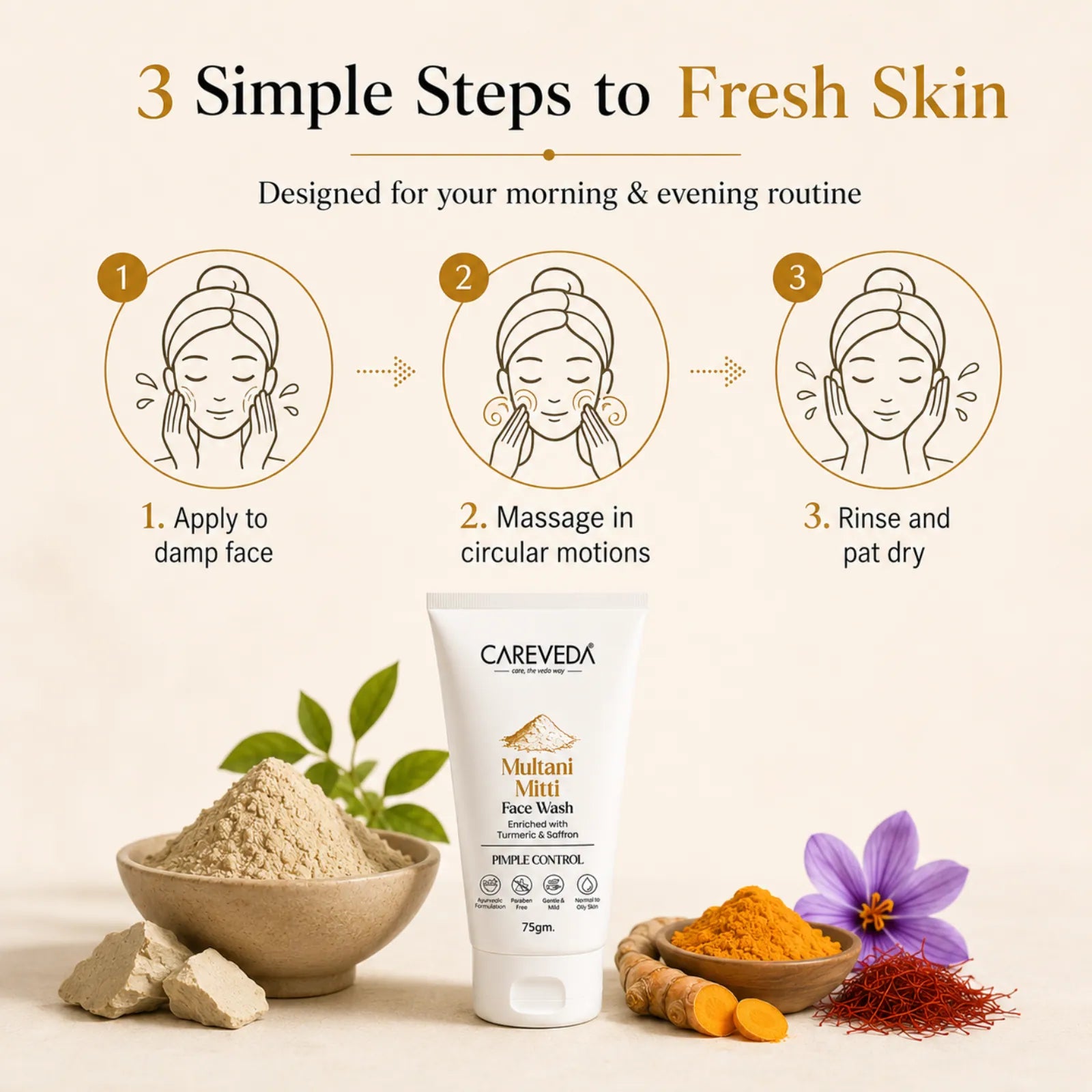CareVeda Multani Mitti Face Wash – Pimple Control & Oil Balancing - 75gm