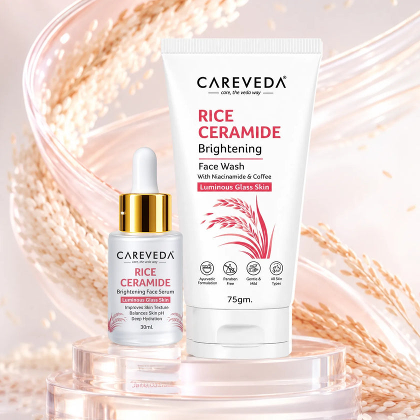 CareVeda Rice Ceramide Korean Glass Skin Skincare Kit | Face Wash + Face Serum | Hydrating & Brightening Face Care Combo