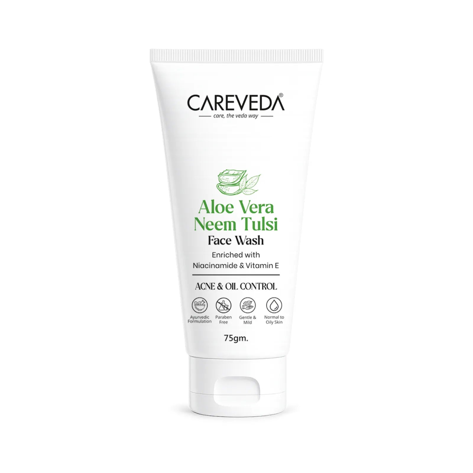 Careveda Aloe Vera Neem Tulsi Face Wash with Niacinamide & Vitamin E - 75gm