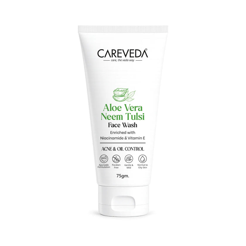 Careveda Aloe Vera Neem Tulsi Face Wash with Niacinamide & Vitamin E - 75gm