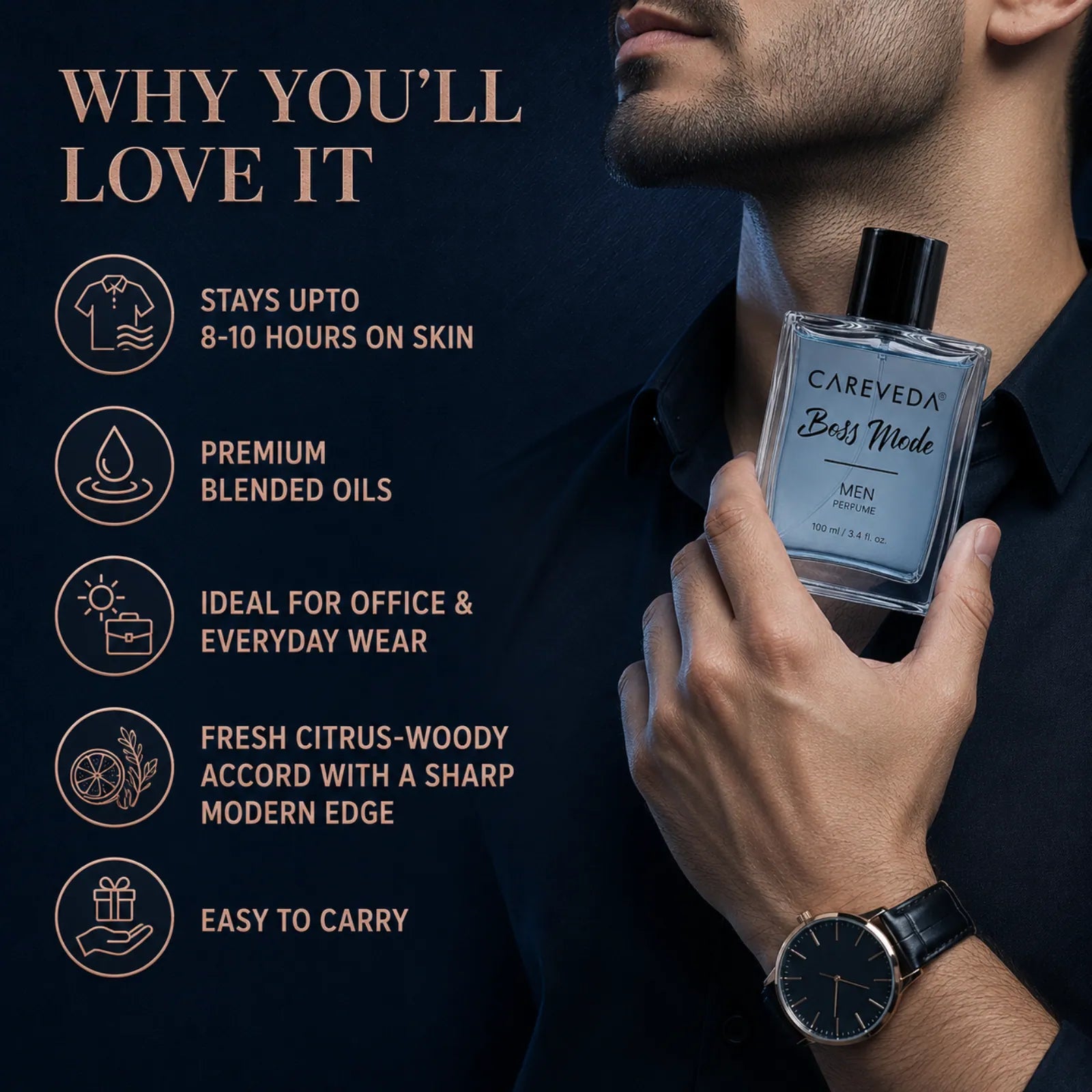 Careveda Boss Mode Eau de Parfum | Fresh, Confident, Dynamic | Up to 8-10 Hours All-Day Wear | Eau de Parfum - 100 ml (Men)