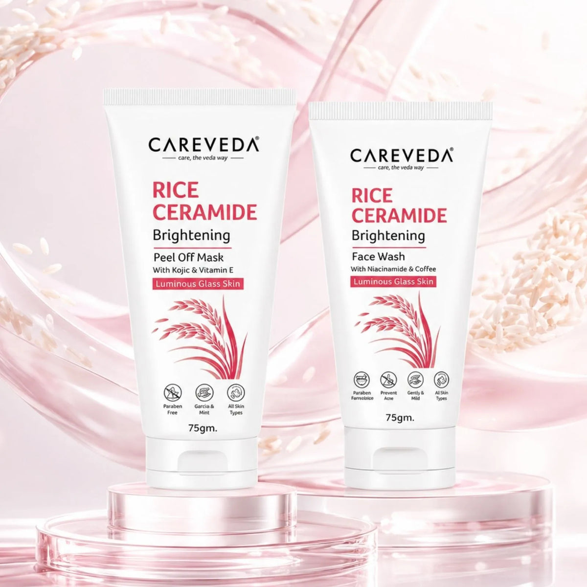 CareVeda Korean Glass Skin 2-Step Skincare Combo | Face Wash & Peel Off Mask | Rice Ceramide Daily Glow Routine