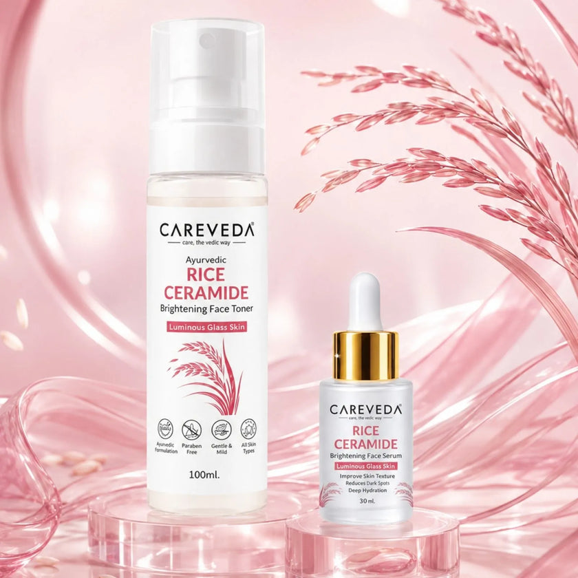CareVeda Rice Ceramide Korean Glass Skin Skincare Kit | Face Serum + Face Toner | Hydrating & Brightening Face Care Combo
