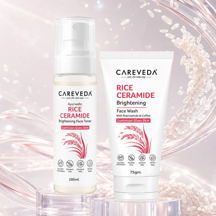 CareVeda Korean Glass Skin 2-Step Skincare Combo | Face Wash & Face Toner | Rice Ceramide Daily Glow Routine