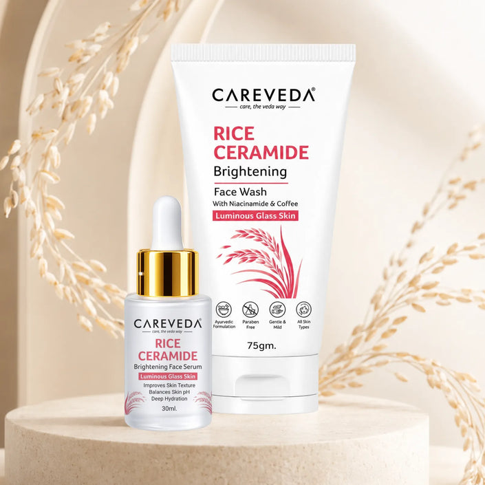 CareVeda Rice Ceramide Korean Glass Skin Skincare Kit | Face Wash + Face Serum | Hydrating & Brightening Face Care Combo