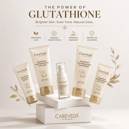 Careveda Glutathione Anti-Pigmentation & Anti-Ageing Skincare Gift Box | Brightening Face Care Set with Face Wash, Face Cream, Serum, Sunscreen & Peel Off Mask - Set of 5