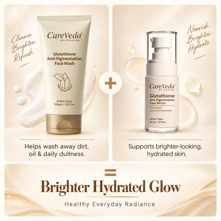 Careveda Glutathione Anti-Pigmentation & Anti-Ageing Skincare Gift Box | Brightening Face Care Set with Face Wash, Face Cream, Serum, Sunscreen & Peel Off Mask - Set of 5