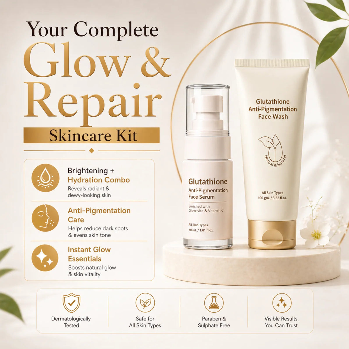Careveda Glutathione Anti-Pigmentation & Anti-Ageing Skincare Gift Box | Brightening Face Care Set with Face Wash, Face Cream, Serum, Sunscreen, Sheet Mask & Peel Off Mask - Set of 6
