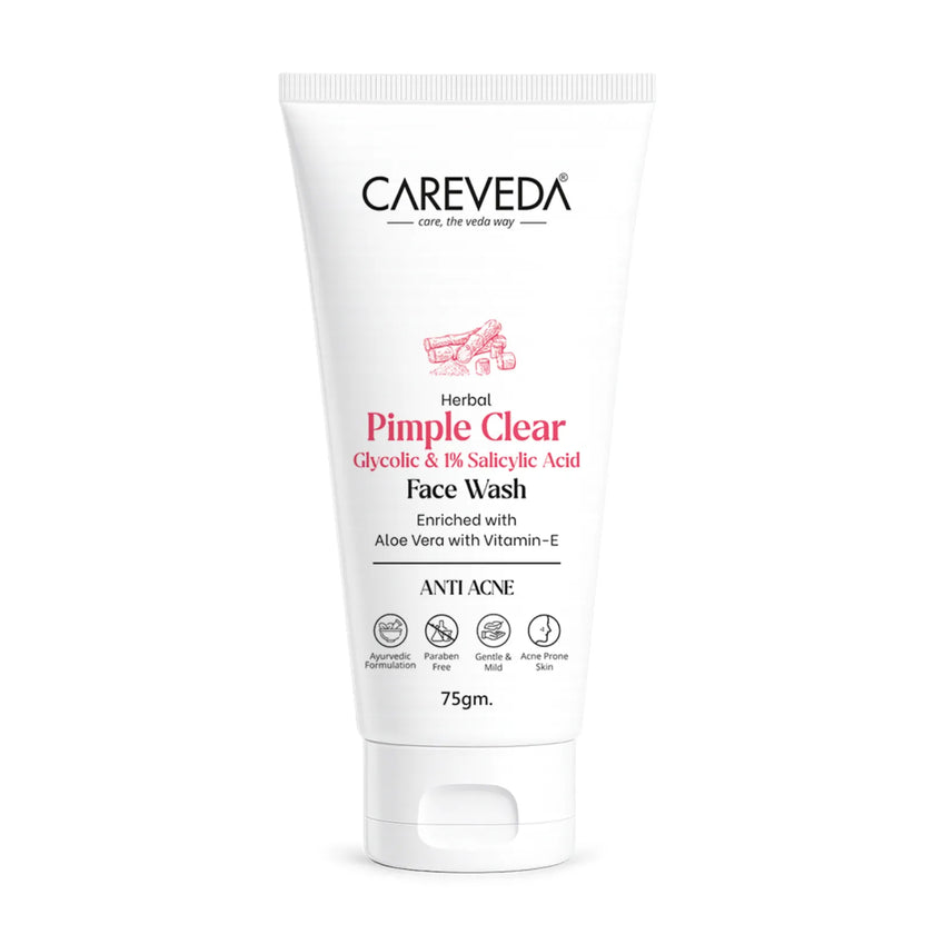 CareVeda Herbal Pimple Clear Face Wash with 1% Salicylic & Glycolic Acid - 75gm