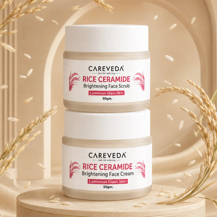 CareVeda Korean Glass Skin 2-Step Skincare Combo | Face Scrub & Face Serum | Rice Ceramide Daily Glow Routine