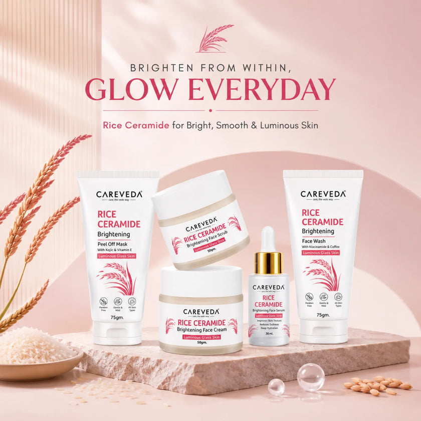 CareVeda Korean Glass Skin 5-Step Skincare Kit | Face Wash, Scrub, Cream, Serum & Peel Off Mask