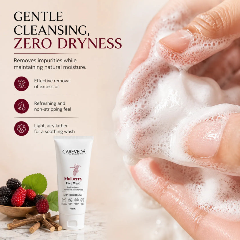 CareVeda Mulberry Face Wash with Liquorice & Niacinamide – Skin Brightening & Dark Spot Reduction (75gm)