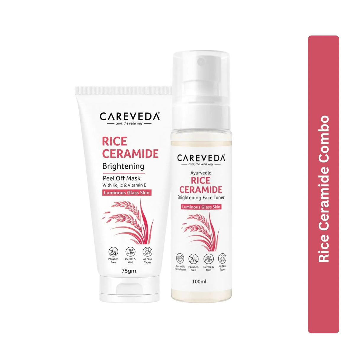 CareVeda Rice Ceramide Korean Glass Skin Skincare Kit | Peel Off Mask + Face Toner | Hydrating & Brightening Face Care Combo