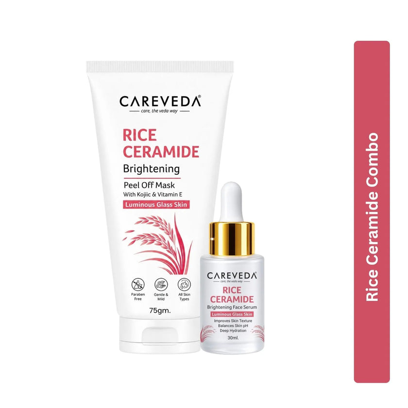 CareVeda Korean Glass Skin 2-Step Skincare Combo | Face Serum & Peel Off Mask | Rice Ceramide Daily Glow Routine
