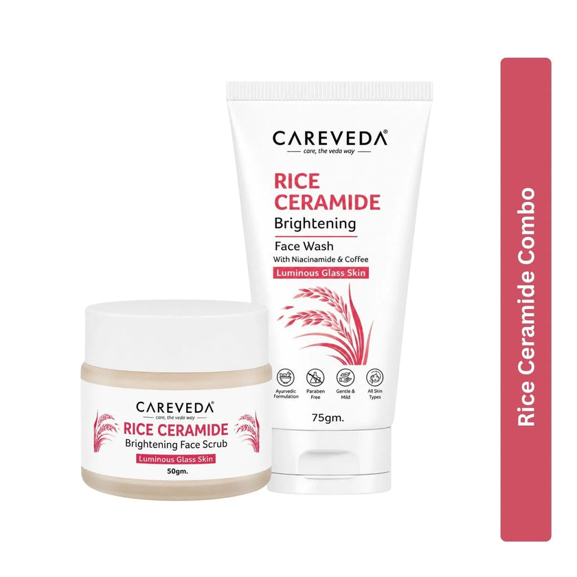 CareVeda Korean Glass Skin 2 Step Skincare Combo | Face Wash & Face Scrub | Rice Ceramide Daily Glow Routine,