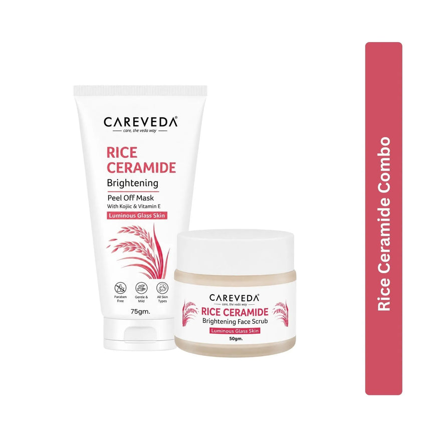 CareVeda Rice Ceramide Korean Glass Skin Skincare Kit | Face Scrub + Peel Off Mask | Hydrating & Brightening Face Care Combo