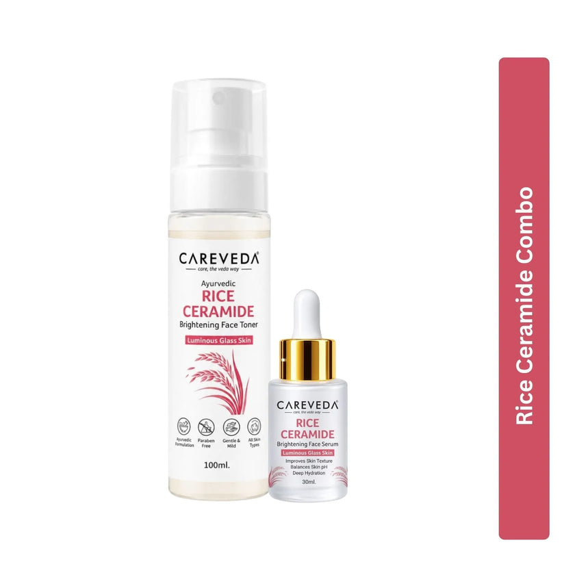 CareVeda Rice Ceramide Korean Glass Skin Skincare Kit | Face Serum + Face Toner | Hydrating & Brightening Face Care Combo