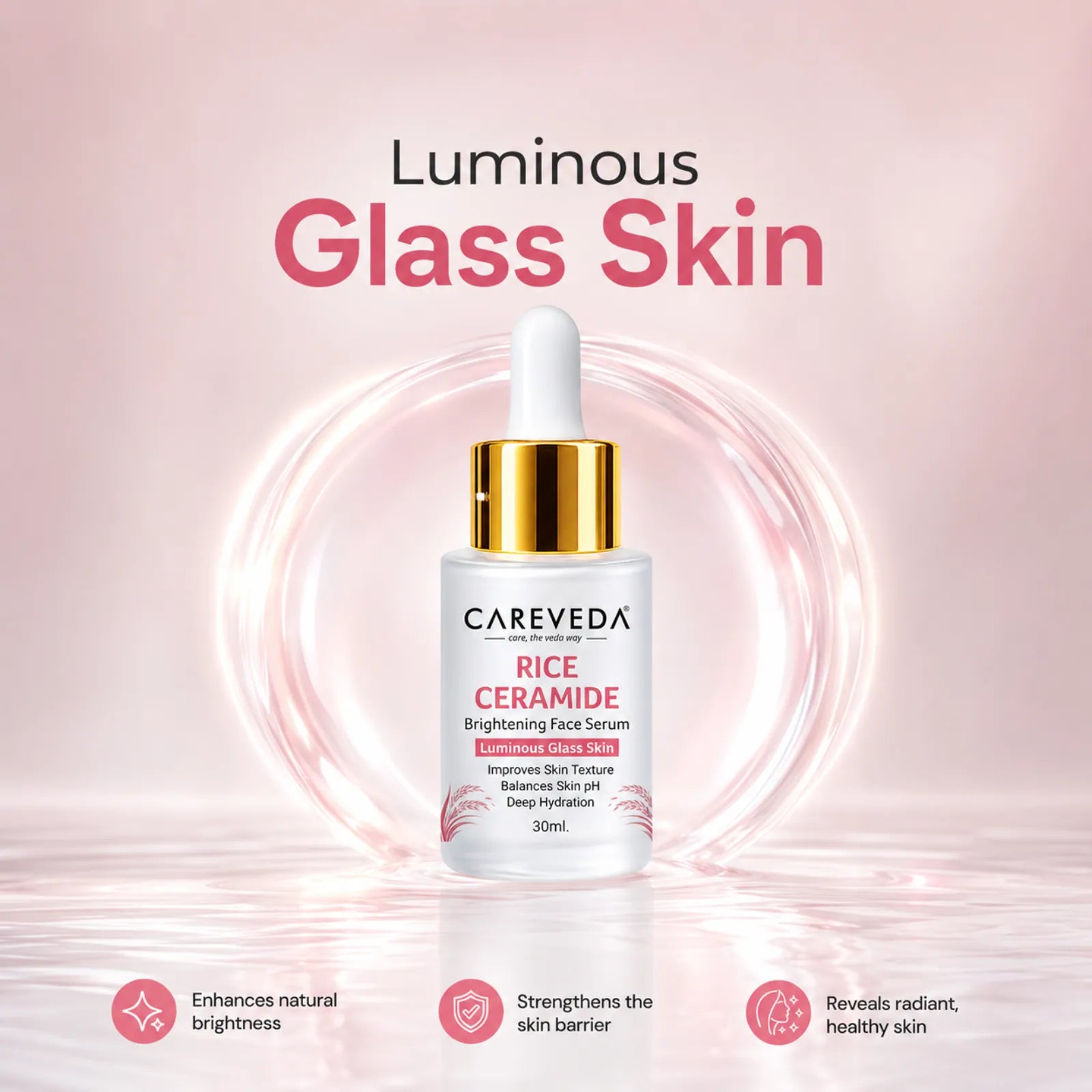 Careveda Rice Ceramide Brightening Face Serum - For Radiant & Healthy Skin - 30ml