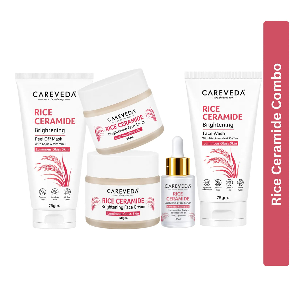 CareVeda Korean Glass Skin 5-Step Skincare Kit | Face Wash, Scrub, Cream, Serum & Peel Off Mask