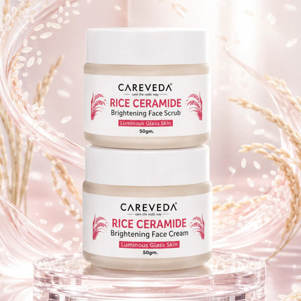 CareVeda Korean Glass Skin 2-Step Skincare Combo | Face Scrub & Face Serum | Rice Ceramide Daily Glow Routine