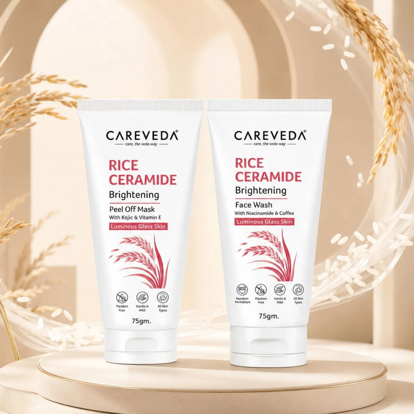 CareVeda Korean Glass Skin 2-Step Skincare Combo | Face Wash & Peel Off Mask | Rice Ceramide Daily Glow Routine