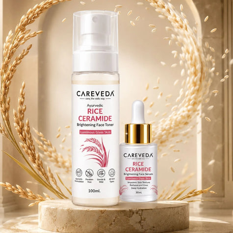 CareVeda Rice Ceramide Korean Glass Skin Skincare Kit | Face Serum + Face Toner | Hydrating & Brightening Face Care Combo