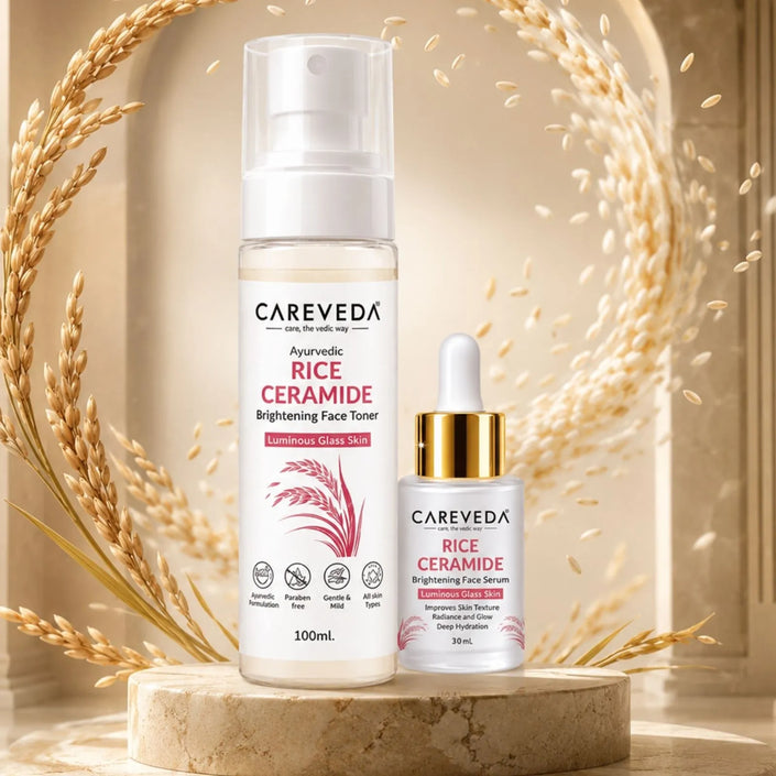 CareVeda Rice Ceramide Korean Glass Skin Skincare Kit | Face Serum + Face Toner | Hydrating & Brightening Face Care Combo