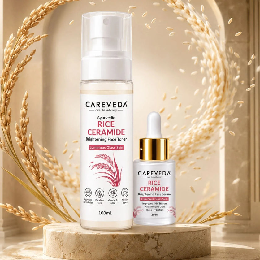 CareVeda Rice Ceramide Korean Glass Skin Skincare Kit | Face Serum + Face Toner | Hydrating & Brightening Face Care Combo