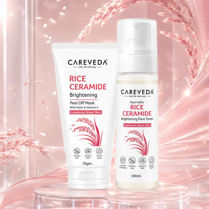 CareVeda Rice Ceramide Korean Glass Skin Skincare Kit | Peel Off Mask + Face Toner | Hydrating & Brightening Face Care Combo