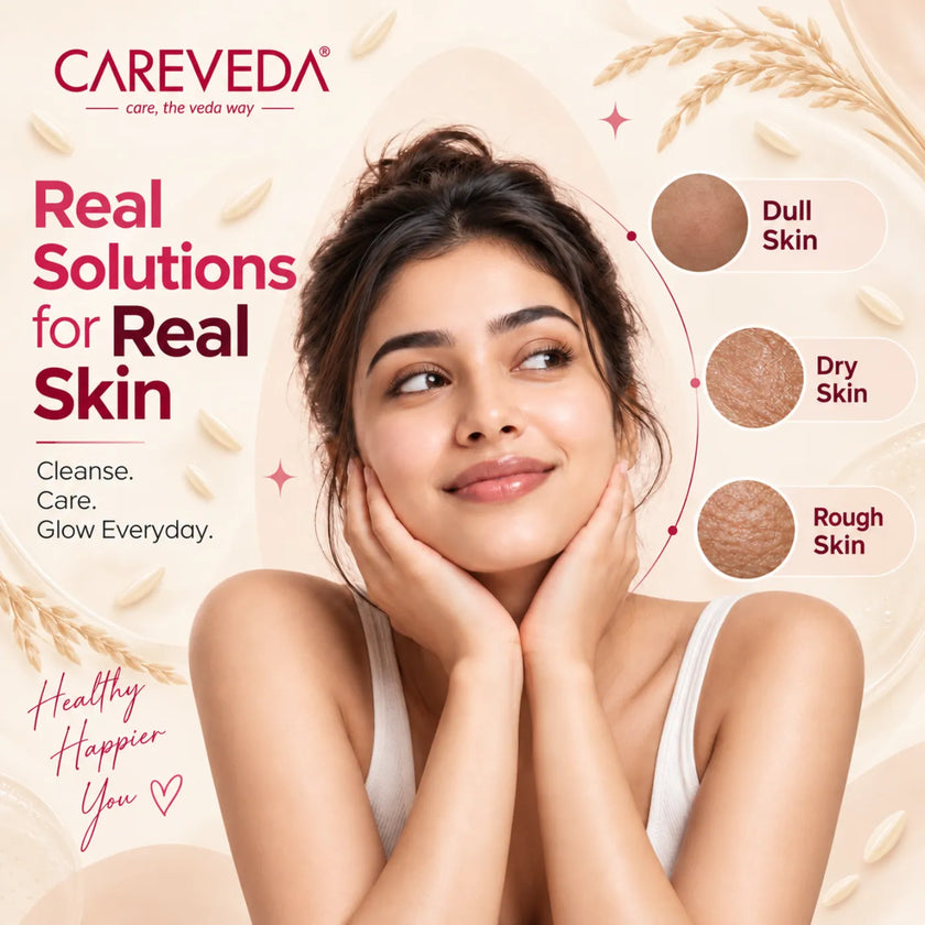 Careveda Rice Ceramide Brightening Skincare Gift Box | Complete Luminous Glass Skin Care Set with Face Wash, Peel Off Mask, Scrub, Cream & Serum, Toner - Set of 6