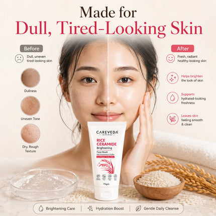 CareVeda Korean Glass Skin 4-Step Skincare Combo | Face Wash, Face Serum, Face Cream & Face Toner | Rice Ceramide Daily Glow Routine