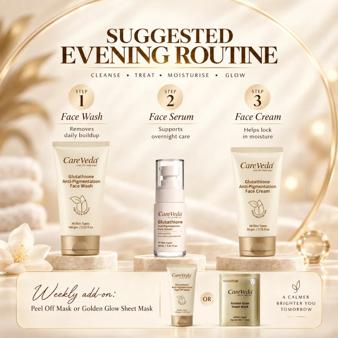 Careveda Glutathione Anti-Pigmentation & Anti-Ageing Skincare Gift Box | Brightening Face Care Set with Face Wash, Face Cream, Serum, Sunscreen, Sheet Mask & Peel Off Mask - Set of 6
