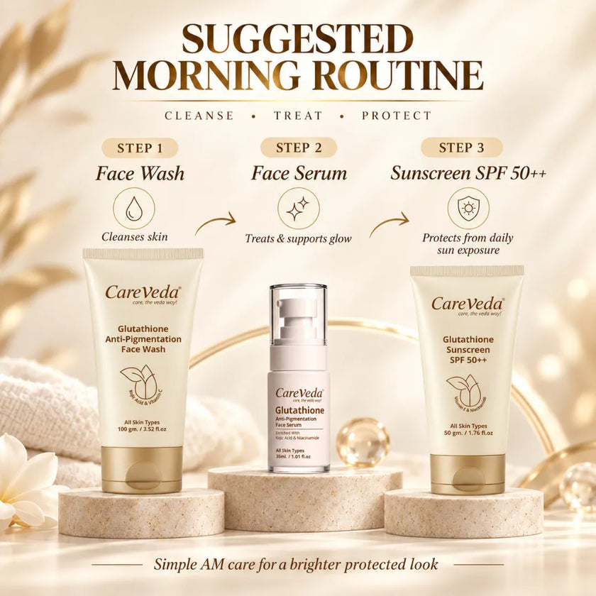 Careveda Glutathione Anti-Pigmentation & Anti-Ageing Skincare Gift Box | Brightening Face Care Set with Face Wash, Face Cream, Serum, Sunscreen, Sheet Mask & Peel Off Mask - Set of 6